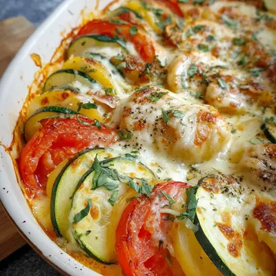 Vegetarisches Tomaten-Zucchini-Kartoffel-Gratin